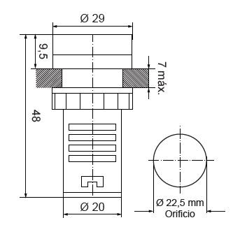 [FC22PTMR] Piloto termómetro digital (tras cuadro) Ø 22,5 mm 48 a 380VAC rojo. Mod. PTM22