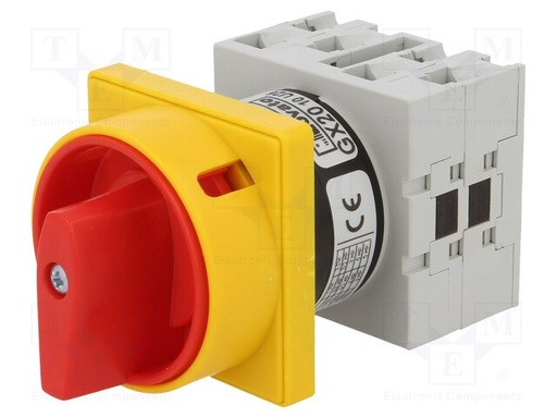 [GX2010U25TME] Interruptor levas seccionador 0-1 amarillo 3P 20A Lovato. Mod. GX2010U25