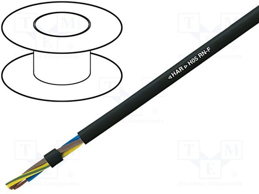 [H05RNF4G0.75] Manguera Cu 4x0,75mm2 goma negro 300/500V Clase:5. Mod. H05RN-F-4G0.75