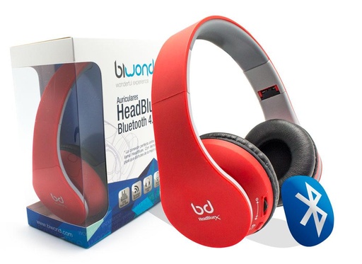 [HEADBLUEXR] Auricular Bluetooth 4.0 Rojo Biwond. Mod. HeadBluexR