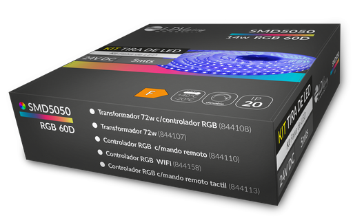 [K1505060RGBLED] KIT TIRA DE LED SMD5050 60D 14w RGB DC24V IP20 5mts + TRANSFORMADOR 72W Y CONTROLADOR C/ ENCHUFE. Mod. K1-505060RGB
