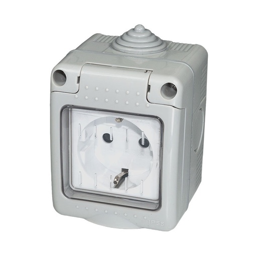 [LU1960] Base schuko estanca IP55 gris 2p+TT 16A. Mod. 19068