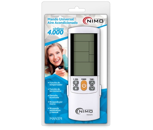 [MAN374ELM] Mando universal para aire acondicionado con 4000 códigos. Mod. AIRCOPLUS60842