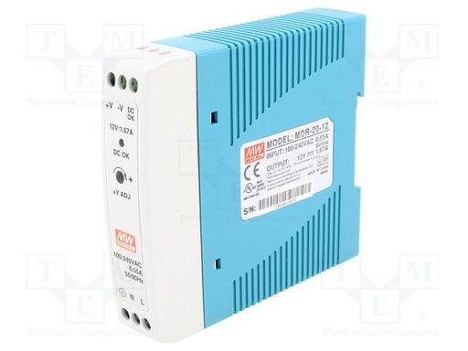 [MDR2012TME] Alimentador por impulso 20W 12VCC 1,67A 85÷264VCA 120÷370VCC. Mod. MDR-20-12