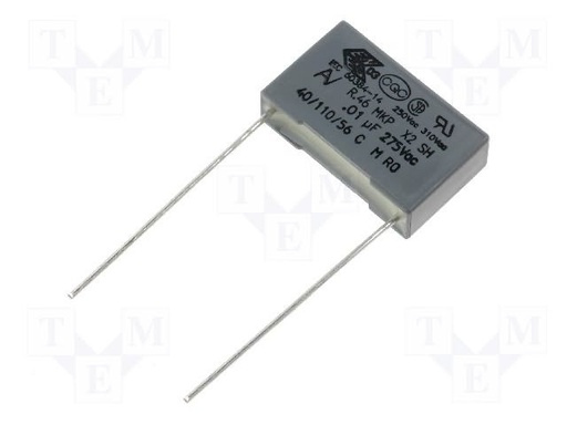 [MKPX210NR15D] Condensador de polipropileno X2 10nF 15mm ±20% 18x5x11mm. Mod. R46KI21005001M