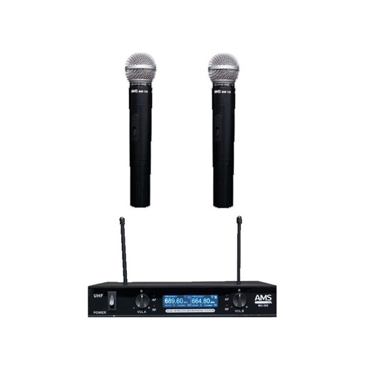[MU302MM102AMS] Sistema bi-canal de microfonía inalámbrica en la banda UHF. Receptor + 2 micrófonos de mano MM 102