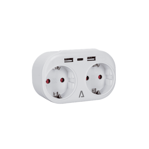 [ASFDUSB] Adaptador clavija doble schuko 2P+TT 16A 2xUSB A + 1 USB C. Mod. ASFDUSB
