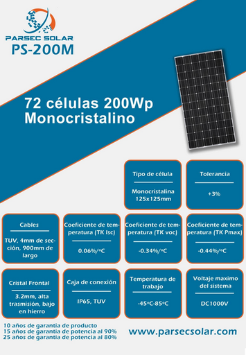 [PC200ELD] Panel Solar 200W/24V monocristalino. Mod. PC200