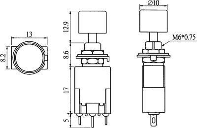 [PSM102A1] Interruptor de presión 2 Pos 3A/250VCA rojo Ø6,2mm. Mod. PSM102A1