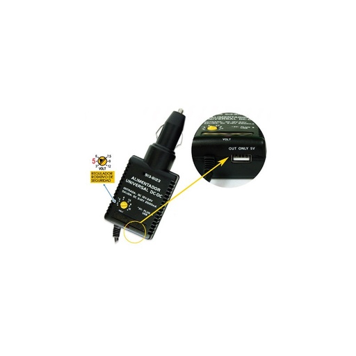 [PW2000013DIM] ALIMENTADOR DE AUTOMOVIL 2500mA CON USB. Mod. 913-8123