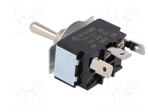 [R1328D01TME] Interruptor palanca 3 posiciones ON-OFF-ON 20A 12VDC. Mod. R13-28D-01
