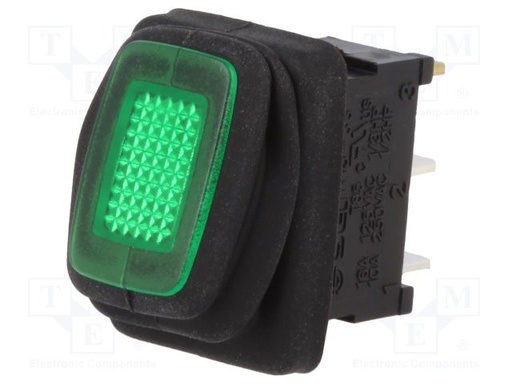 [R1366B802BBG] Interruptor rocker 2 Posiciones OFF-ON 16A/250VAC VERDE IP65 20mΩ. Mod. R13-66B8-02-BBG