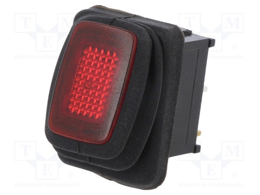 [R1366B802R] Interruptor rocker 2 Posiciones OFF-ON 16A/12VDC ROJO IP65 LED 12VDC. Mod. R13-66B8-02-BBR