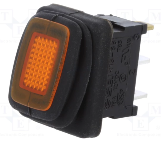 [R1366B802Y] Interruptor rocker 2 Posiciones OFF-ON 16A/12VDC naranja IP65 LED 12VDC. Mod. R13-66B8-02-BBY