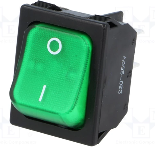 [RS13117BBG2N2] Interruptor rocker 2 Posiciones OFF-ON 10A/250VAC verde 50mΩ. Mod. 45051
