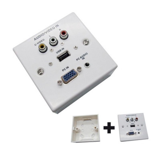 [SLD0090] PLACA DE PARED VGA + JACK 3.5 + USB 2.0 + 3 x RCA Blanco