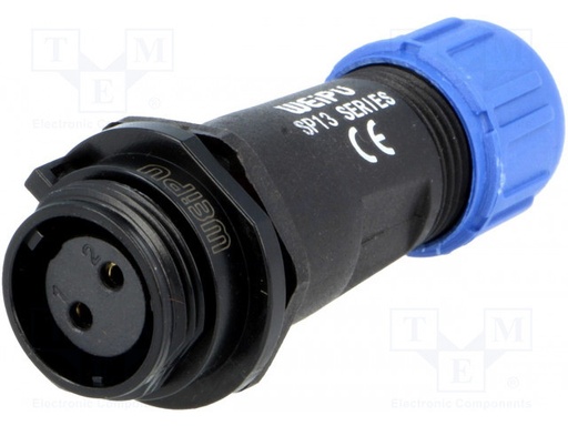 [SP1311S2] Conector hembra SP13 2 PIN IP68 13A soldar 250V. Mod. SP1311/S2