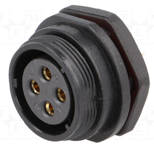 [SP2112S4TME] Conector hembra chasis SP21 4 pin IP68 para soldar 500V 30A. Mod. SP2112/S4