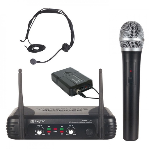 [STWM712CSOL] Microfono Inalambrico 1 de Mano y 1 diadema VHF SkyTec. Mod. STWM-712C
