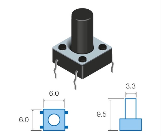 [11522C] PULSADOR DE TACTO VERTICAL 6X6x9.5mm. Mod. SW066
