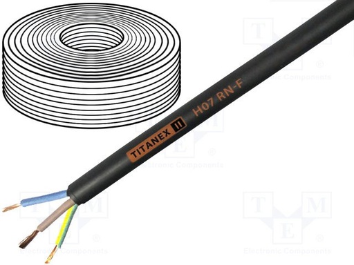 [NEXAH07RNF2X1.5] Cable H07RN-F Cu 2G1,5mm2 goma negro 450/750V Clase:5. Mod. TITANEX2X1.5