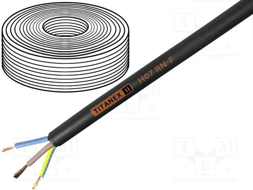 [TITANEX2X1.5TME] Cable H07RN-F Cu 2G1,5mm2 goma negro 450/750V Clase:5. Mod. TITANEX2X1.5