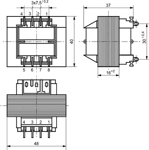 [TS663TME] Transformador de red 6VA 230VCA a 12V 0,5A. Mod. TS6/63