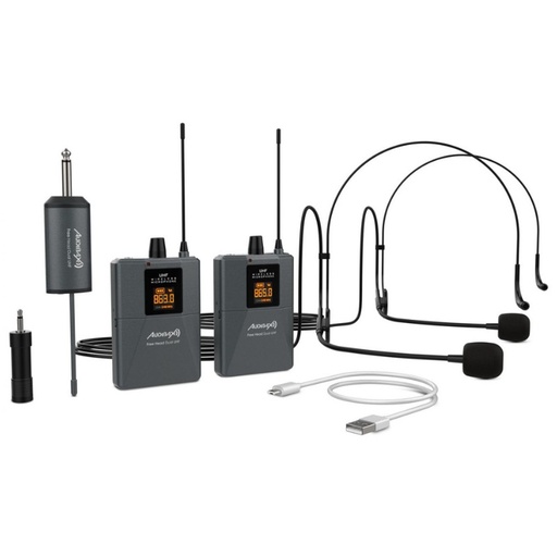 [10193364SIL] Pack 2 micrófonos de diadema inalámbrico UHF Audibax. Mod. Missouri Free Head Dual UHF