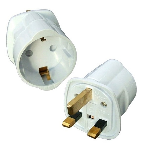 [36061PEDH] Adaptador enchufe inglés a base europea 13A. Mod. 0318A