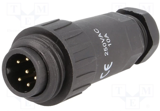 [WA22J7TE1-10.5TME] Conector macho aéreo WA22 7 pin IP67 para soldar 10A. Mod. WA22J7TE1III