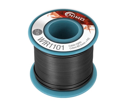 [WIR1101ELM] Cable rígido 0,5mm/25mts Negro cobre estañado