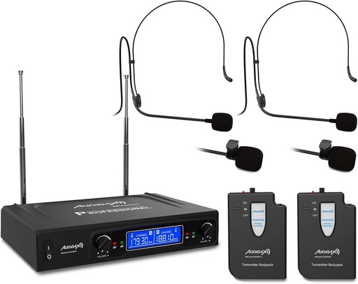 [MISSOURI25001] Pack 2 micrófonos Lavalier diadema inalámbricos VHF Audibax. Mod. Missouri 2500-1