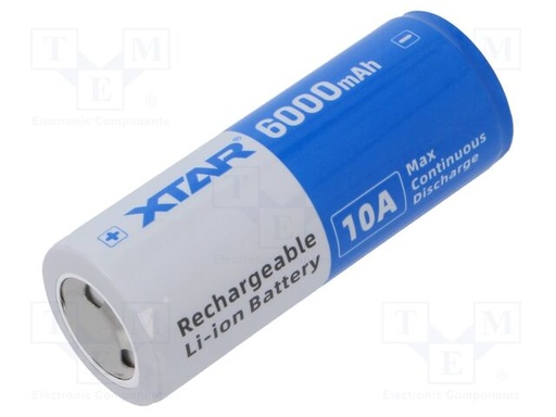 [XTAR266506AH10A] Batería ión litio 3.6V 6000mAh Ø26,5x69,3mm. Mod. 26650-600PCM