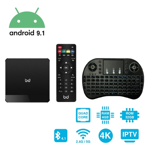 [BW0042ENU] TV Box Smart TV Android 9.1 4K + Teclado inalámbrico 4GB 32GB Biwond. Mod. BW0042