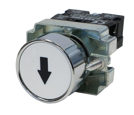 [ASB2BA3341] Pulsador con retorno metálico con flecha de indicación. 22mm. Rasante. Blanco 1NO. Mod. ASB2BA3341