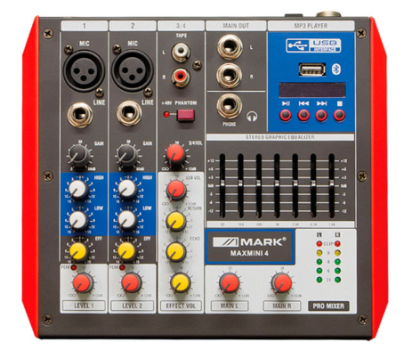 [MIXERMAXMINI4EQU] Mezclador analógico 4 canales USB Bluetooth Mark. Mod. MIXER MAXMINI4