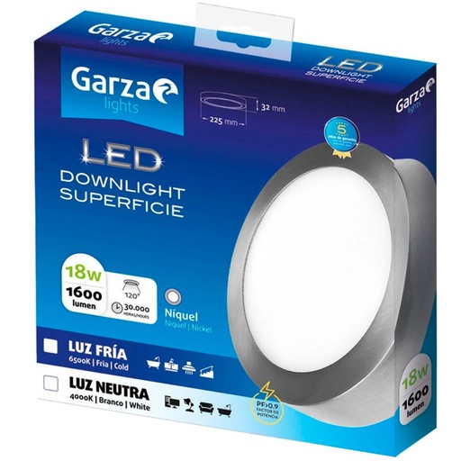 [401444AGAR] Downlight superficie LED 18W 4000K niquel. Mod. 401444A