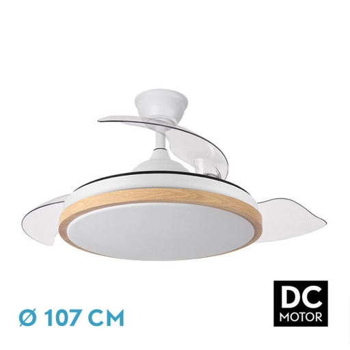 [197091368FAB] Ventilador de techo aspas retráctil 72W blanco/haya motor DC CCT EVROS. Mod. 197091368