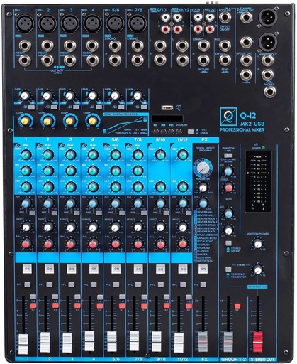 [Q12MK2USBLET] Mesa de mezcla 12 canales USB OQAN. Mod. Q12 MK2 USB