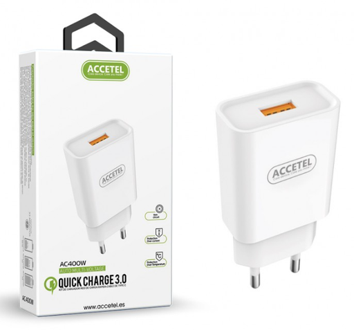 [AC400WSUR] Cargador De Pared Carga Rápida QC3.0 18W Blanco. Mod. AC400W
