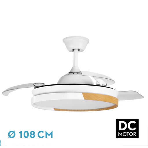 [214491368FAB] Ventilador techo aspas retráctiles 72W blanco haya 106cm Emperador. Mod. 214491368