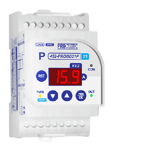 [452PROBD21P23] Relé hidronivel por consumo de bomba 230V Avel. Mod. 452-PROBD21P23