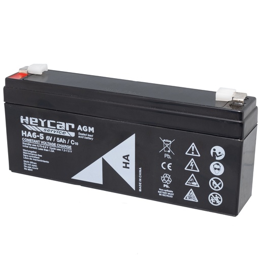 [HCP493ELG] Batería de plomo 6V 5Ah HeyCar serie HA65 169x35x70mm. Mod. HA6-5