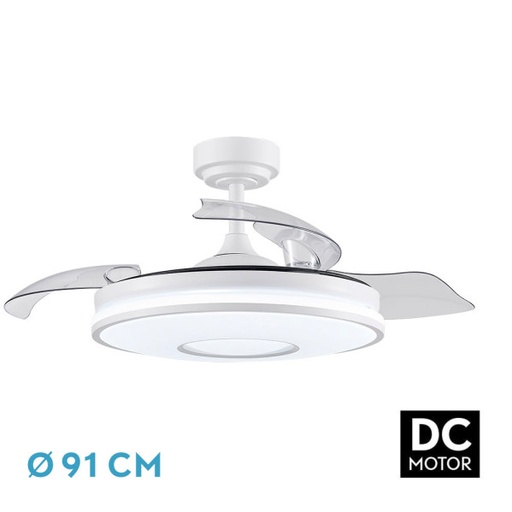 [165399001] Ventilador de techo aspas retráctil 48W blanco motor DC CCT DANI. Mod. 165399001