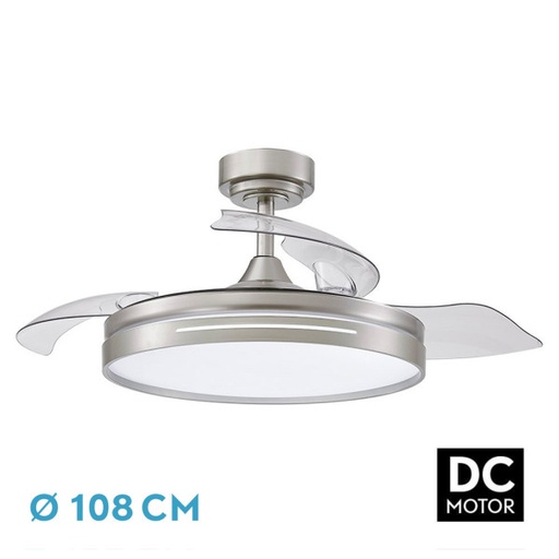 [186091403] Ventilador techo níquel aspas retráctil 72W MOTOR DC CCT Micenas. Mod. 186091403